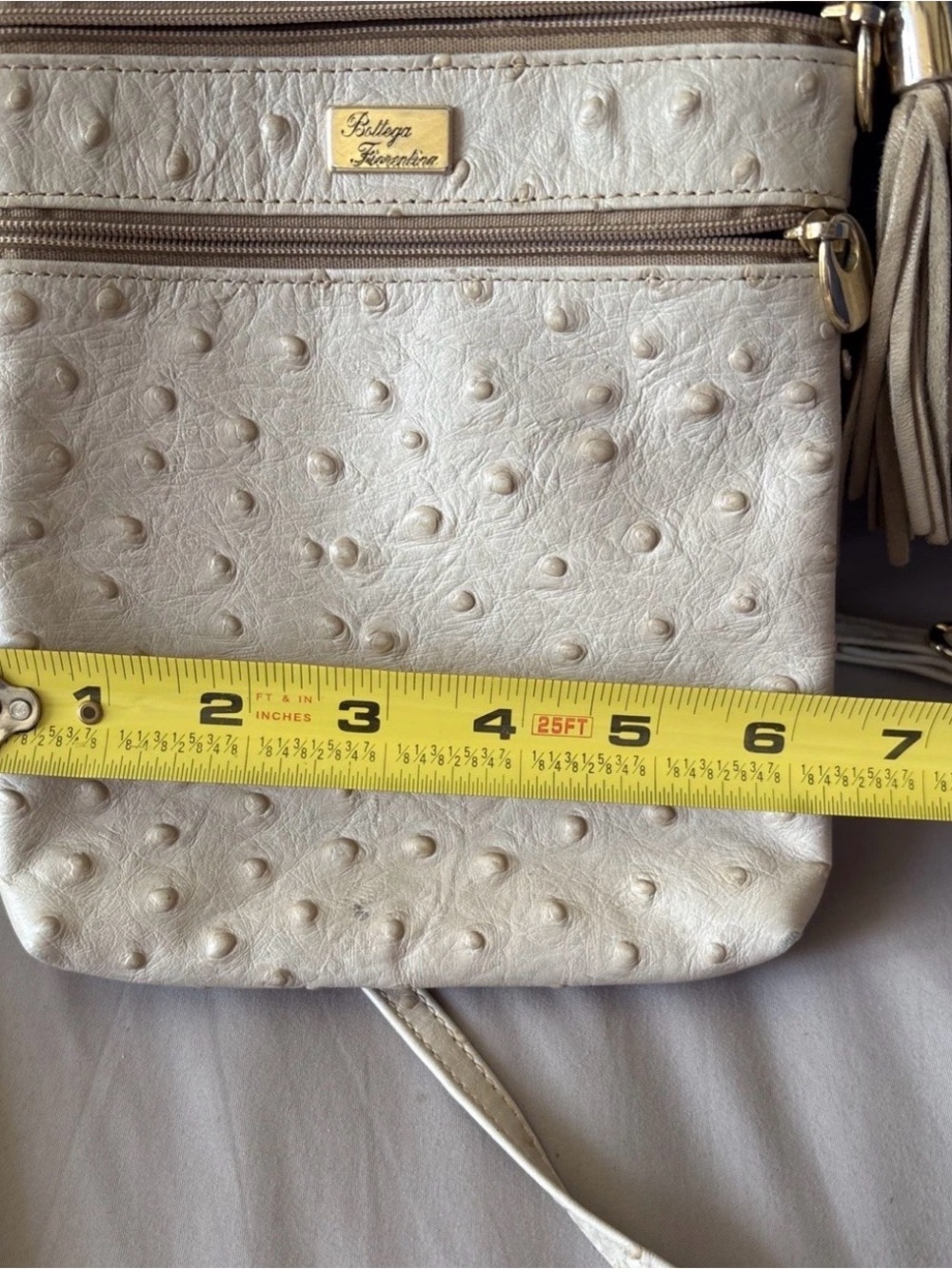 Vintage Bottega Fiorentina Italy Ostrich Leather Mini Crossbody Bag With Tassel - Picture 13 of 13